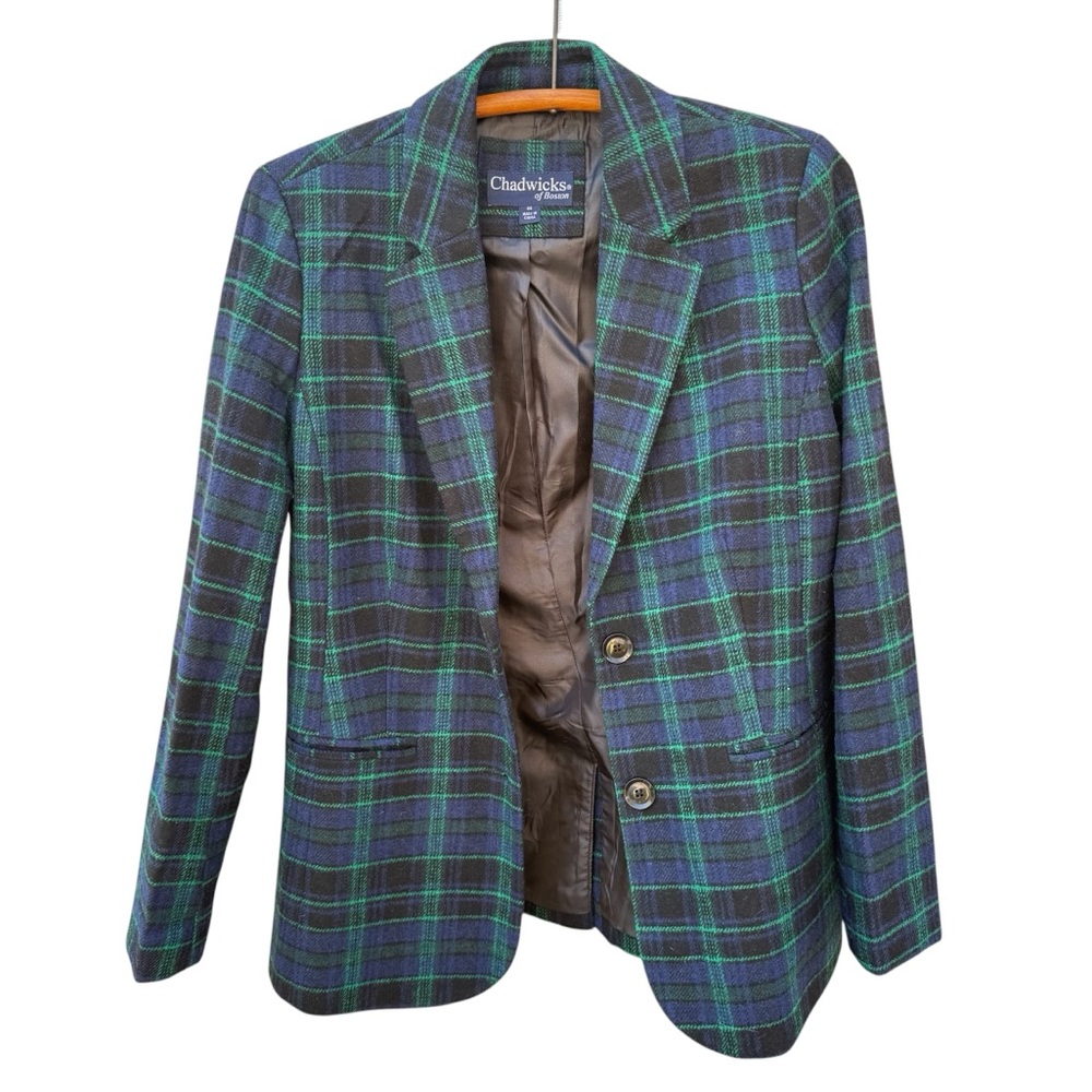 Chadwicks Navy and Green Plaid Wool Blazer